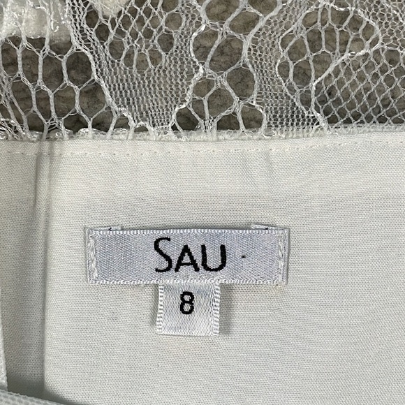 NWOT Sau Square Neck Long Lace Sleeve White Sheath Dress Textured Bridal Sz 8 - Picture 10 of 14